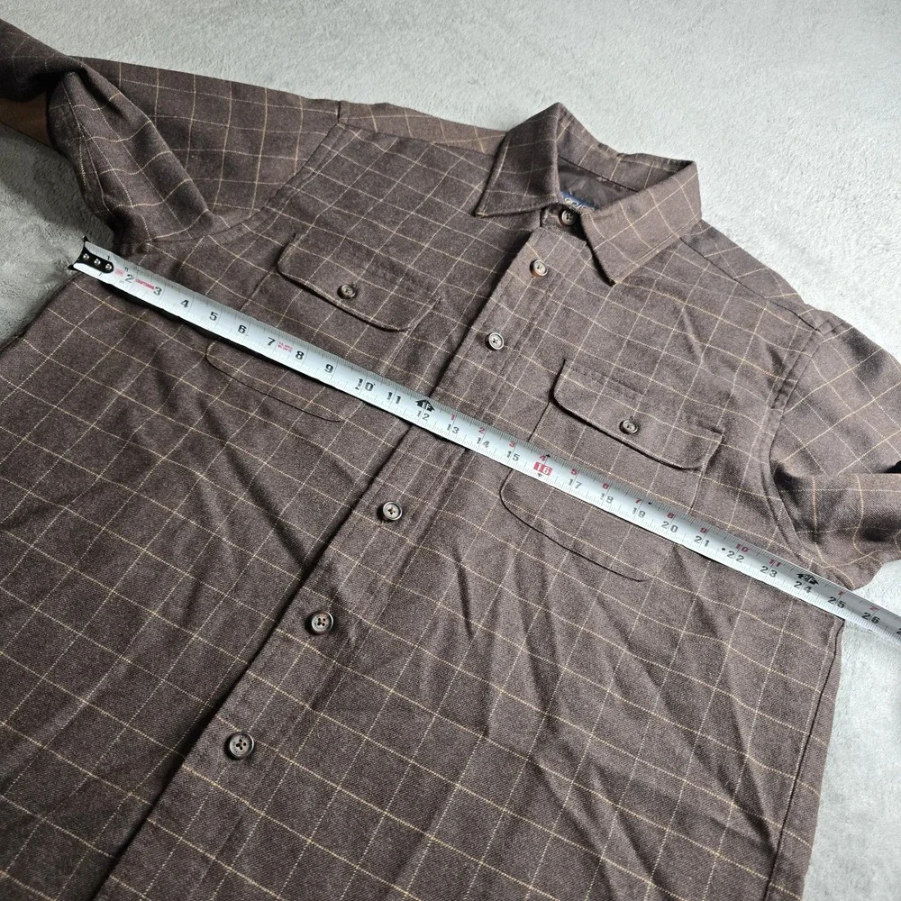Brooks Brothers Worsted Wool Shirt Mens Large Brown Check L/S Elbow Patches